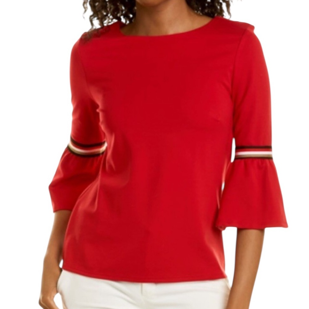 Jude Connally Dixie Red Striped Bell Sleeve Ponte Knit Top - XS